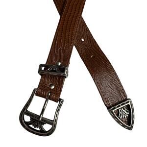 M/L VTG Voice Leather Brown Western Belt Canada Made Boho Cowgirl Americana Chic